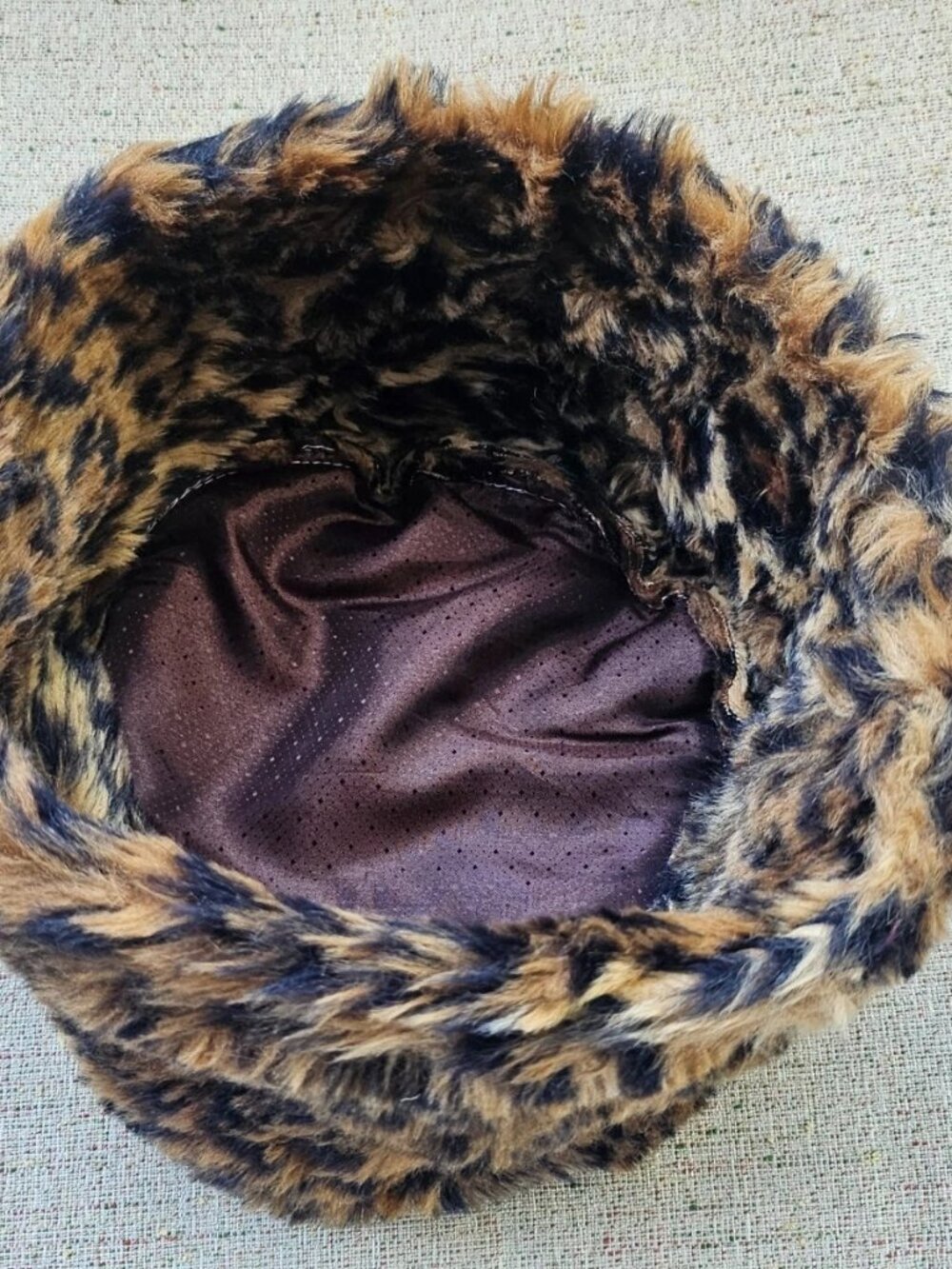 Faux Fur Hat Warm Winter Brown Leopard Print Brown Unisex Cap Round Russian Hat - Picture 9 of 11